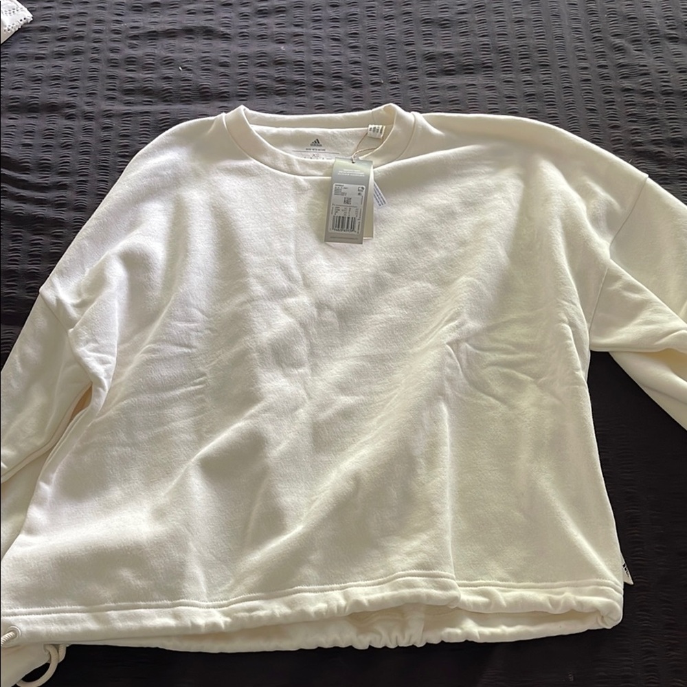Adidas Cream Crew Neck Sweatshirt Soft Knit Relaxed Fit